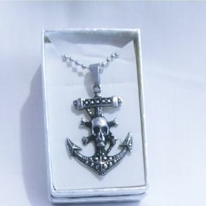 Skull Anchor Pendant w Ball Chain 24 in